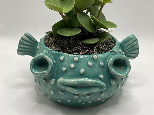 Biff the Puffer Fish - Whimsical ceramic puffer fish with personality