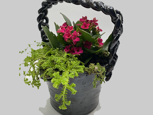 A Tisket a Tasket - Handwoven ceramic basket with flowers